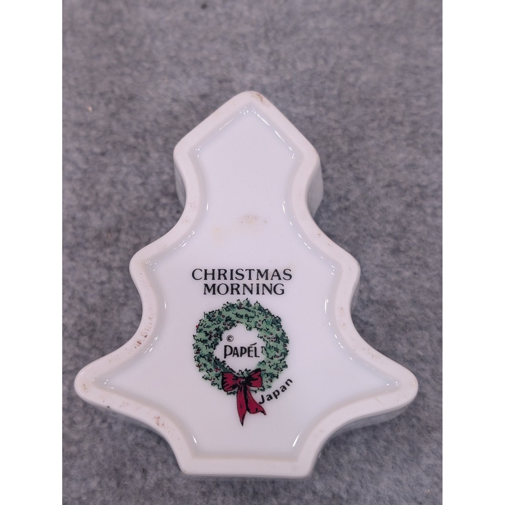 Papel Christmas Morning Tree Trinket Box Japan White Porcelain Gold Trim - Picture 5 of 6